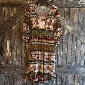 ONE WORLD Earthy Tones Midi Dress